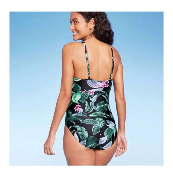 Kona Sol Tie Front Tummy Control Green and Black Womens One Piece Size 17 - Picture 2 of 4